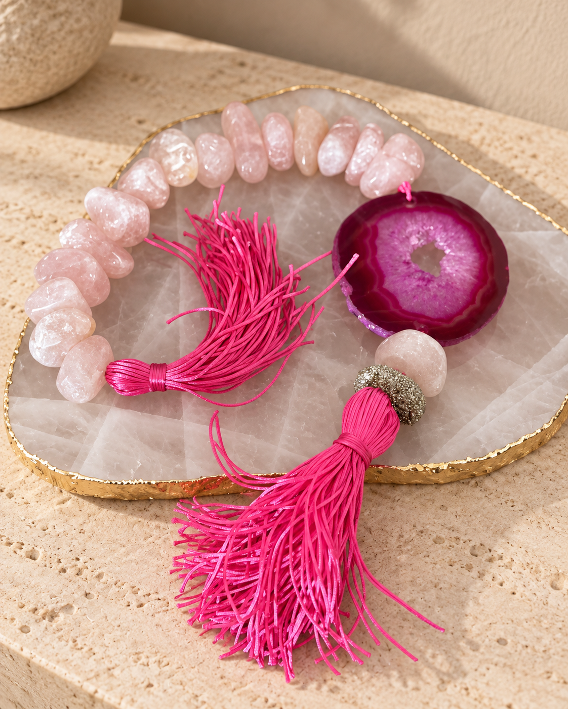 COLAR DE MESA | QUARTZO ROSA + ÁGATA